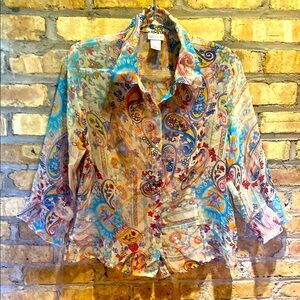 Nicola sheer button up women’s blouse size large 3/4 sleeves large